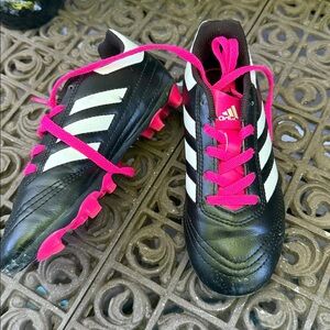 Adidas Black and Pink Soccer Shoes Soccer Cleats Footwear. Girls 13K
